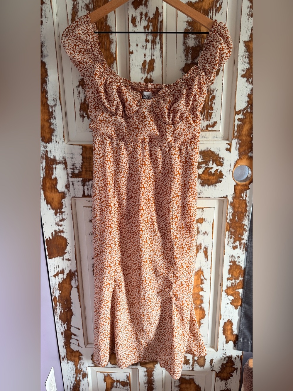 Princess Polly Puff Sleeve Midi Dress Orange & White Floral Size 6 Prairie Boho